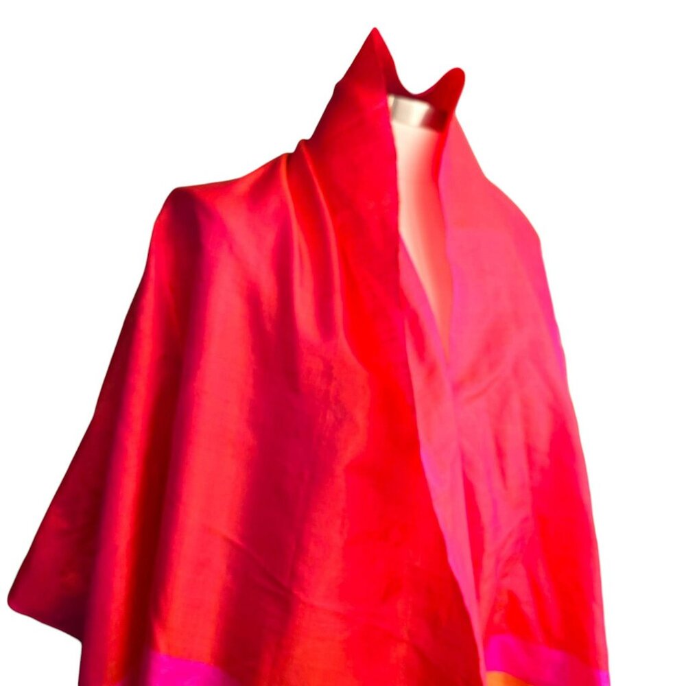 Vintage Pink Orange Handwoven Raw Silk Scarf/Shawl With Fuchsia Stripes HS242 - Picture 10 of 10